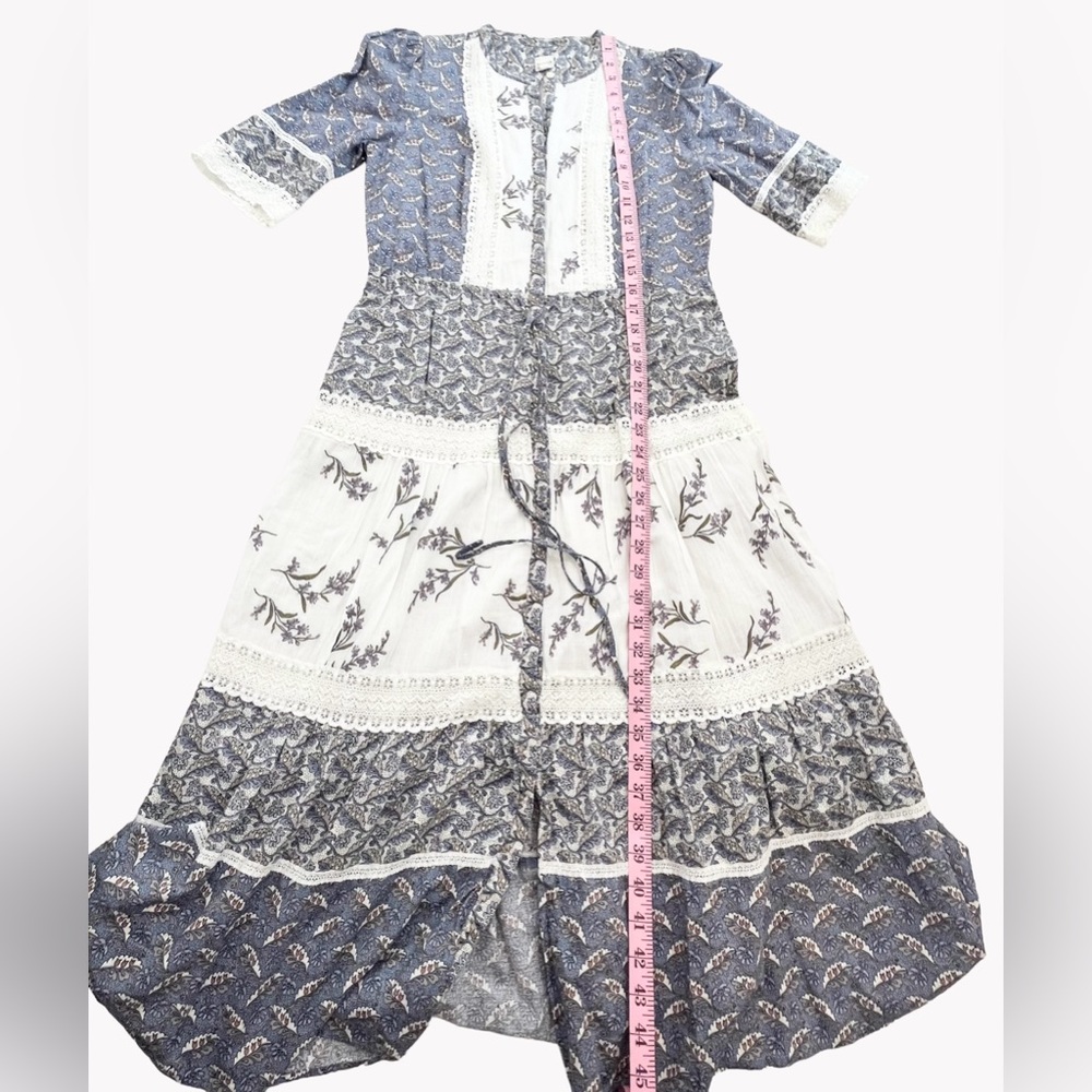 La Vie Rebecca Taylor Patchwork Floral Prairie Midi Dress Cotton Lace Trim - Picture 14 of 15